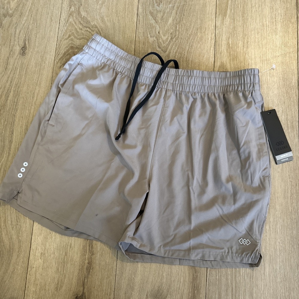 Leg3nd Men's Performance Shorts Stretch Unlined Large Beige Running Drawstring